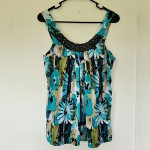 B. Wear Blue & Brown Beaded Neck Tank Top